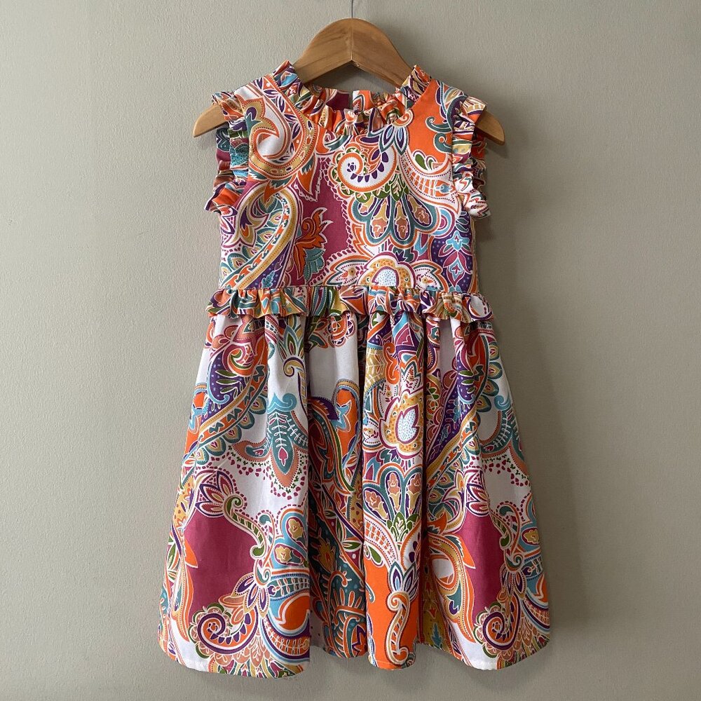 Handmade Children's Multicolour Cotton Poly Sleeveless Triangle Cut Out Dress